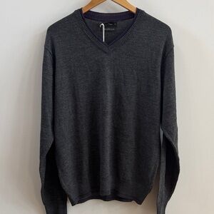 Louis Philippe Dark Gray V-Neck Sweater